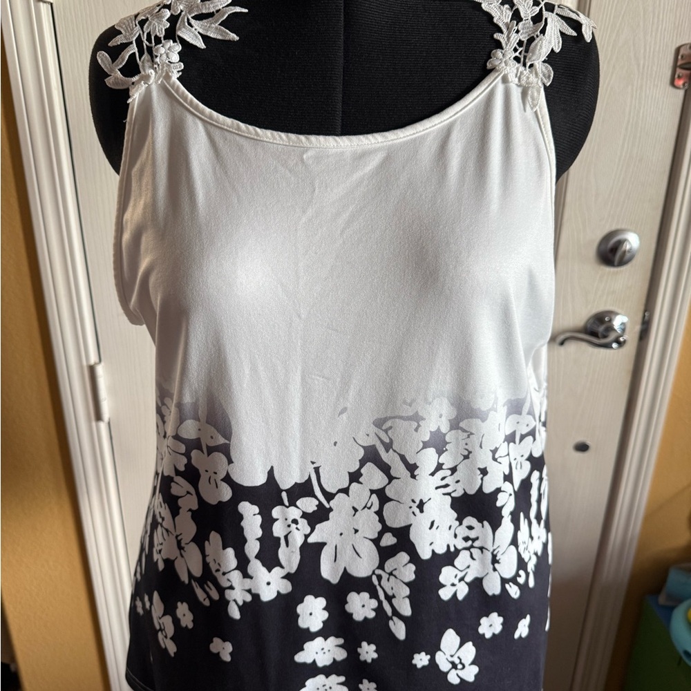 Floral Black and White Tank Top